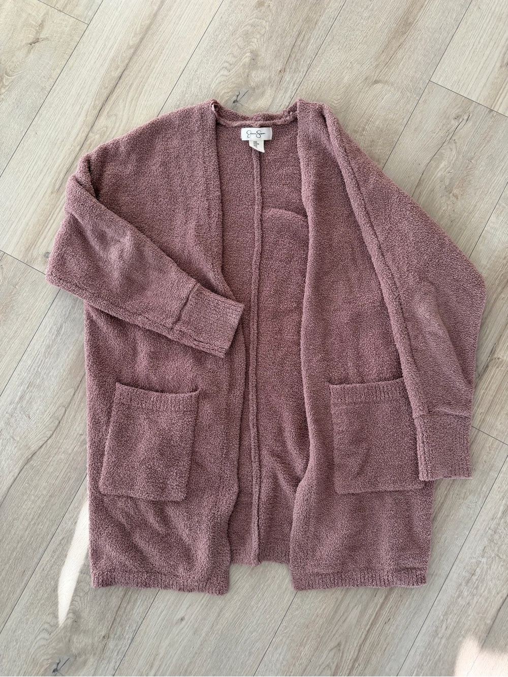 Jessica Simpson Open-Front Plush Cardigan in Dusty Rose